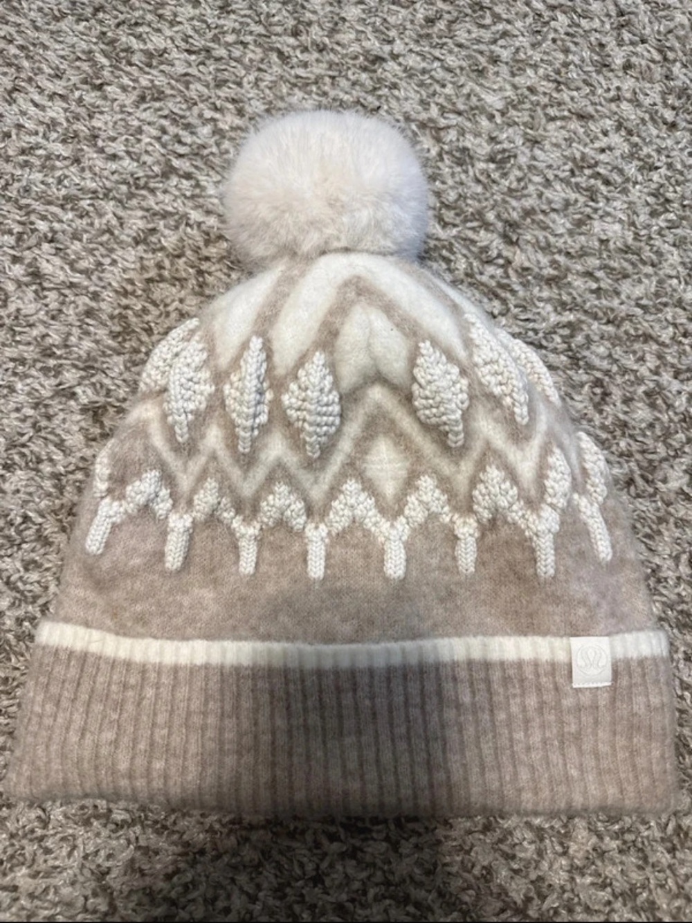 lululemon athletica Cream and Tan Pom Beanie